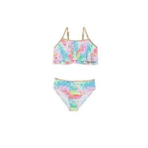 Girl's Tie Dye Two Piece Swim Suit by Betsey Johnson, Sz: XL (14) Gold Logo